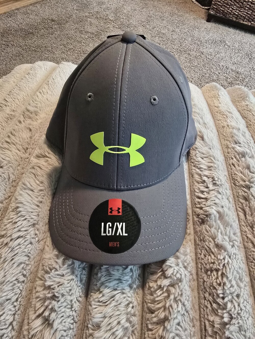 Mens Under Armour Heatgear Hat Cap New L/xl Large Xl Fitted Gray Lime Green